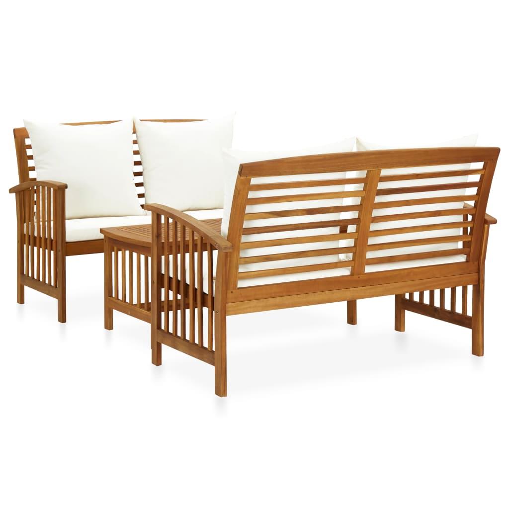 3 Piece Patio Lounge Set with Cushions Solid Acacia Wood - vidaXL - 3057976 - Set Shop and Smile