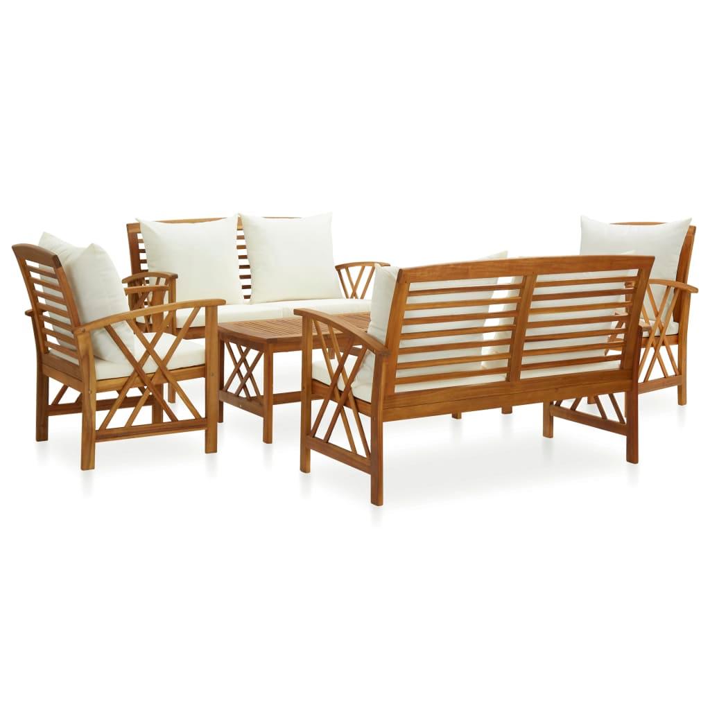 5 Piece Patio Lounge Set with Cushions Solid Acacia Wood - vidaXL - 3057989 - Set Shop and Smile