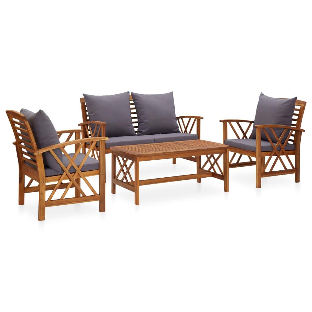 4 Piece Patio Lounge Set with Cushions Solid Acacia Wood - vidaXL - 3057991 - Set Shop and Smile