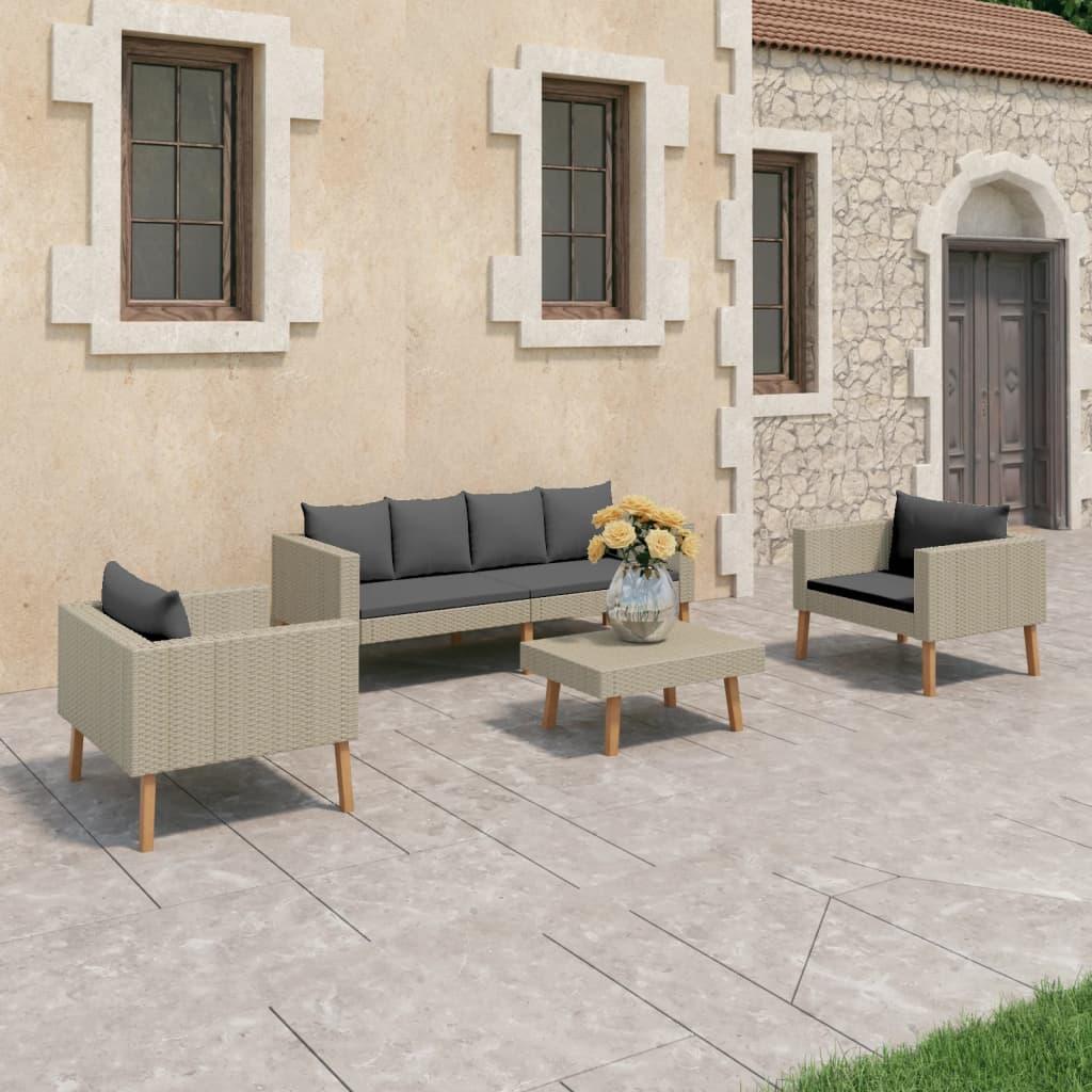 4 Piece Patio Lounge Set with Cushions Poly Rattan Beige - vidaXL - 3059328 - Set Shop and Smile