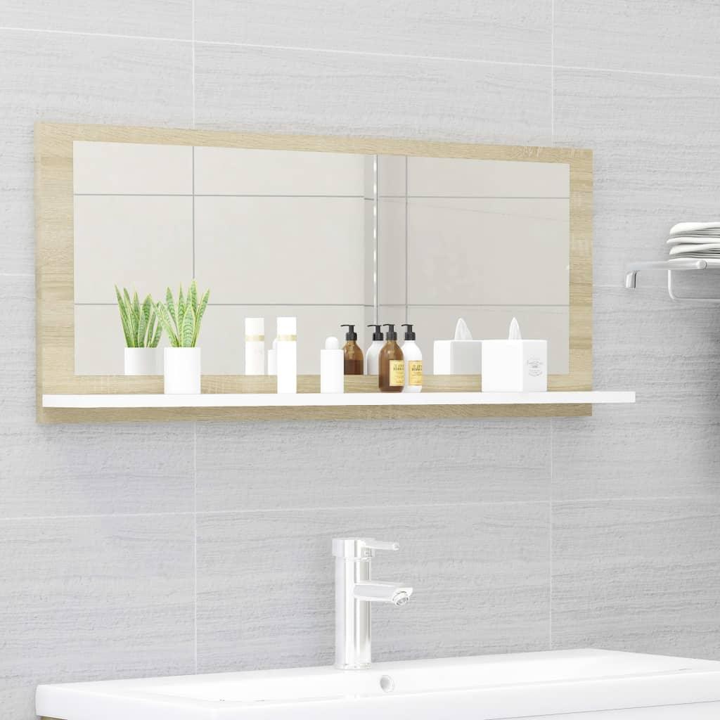 Bathroom Mirror White and Sonoma Oak 35.4