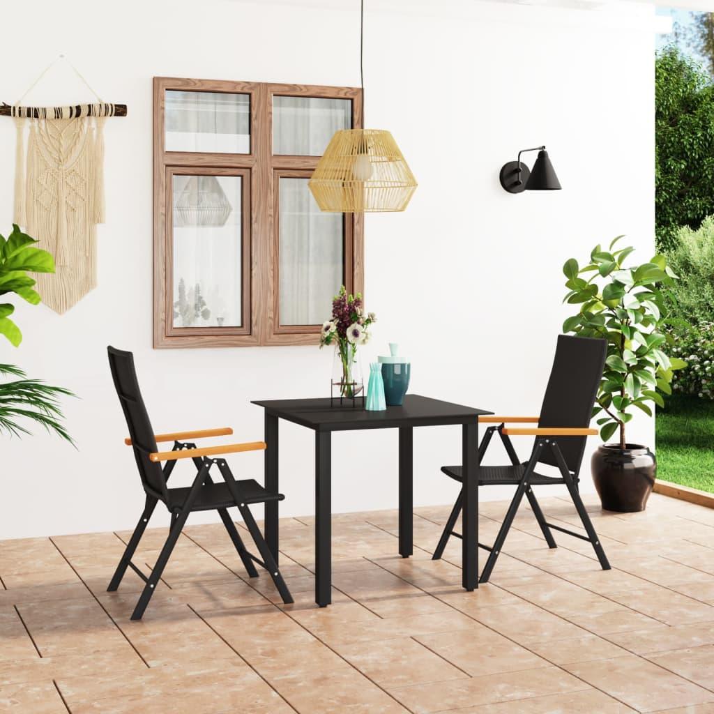 3 Piece Patio Dining Set Black and Brown - vidaXL - 3060070 - Set Shop and Smile