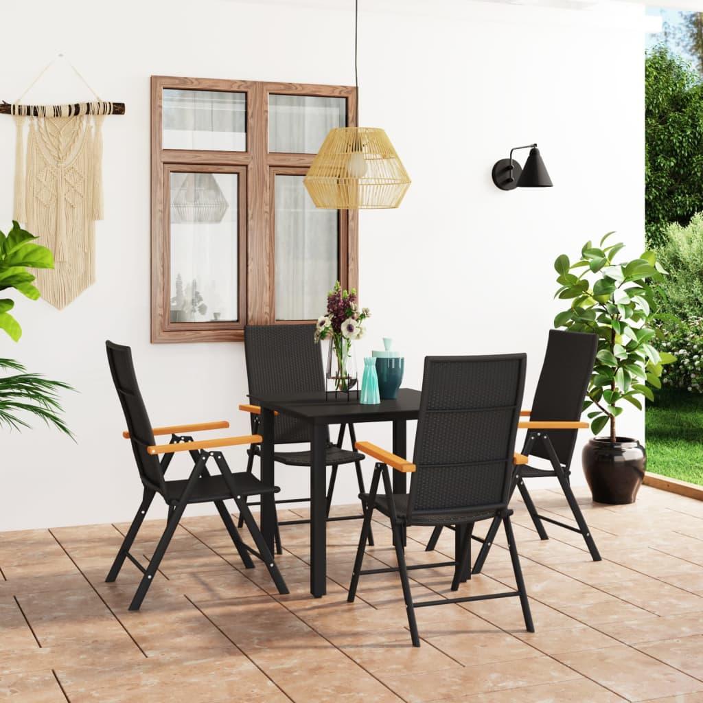 5 Piece Patio Dining Set Black and Brown - vidaXL - 3060071 - Set Shop and Smile