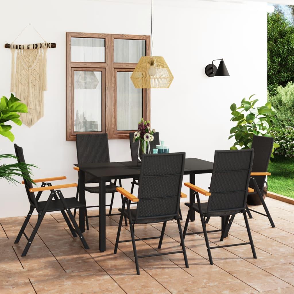 7 Piece Patio Dining Set Black and Brown - vidaXL - 3060073 - Set Shop and Smile