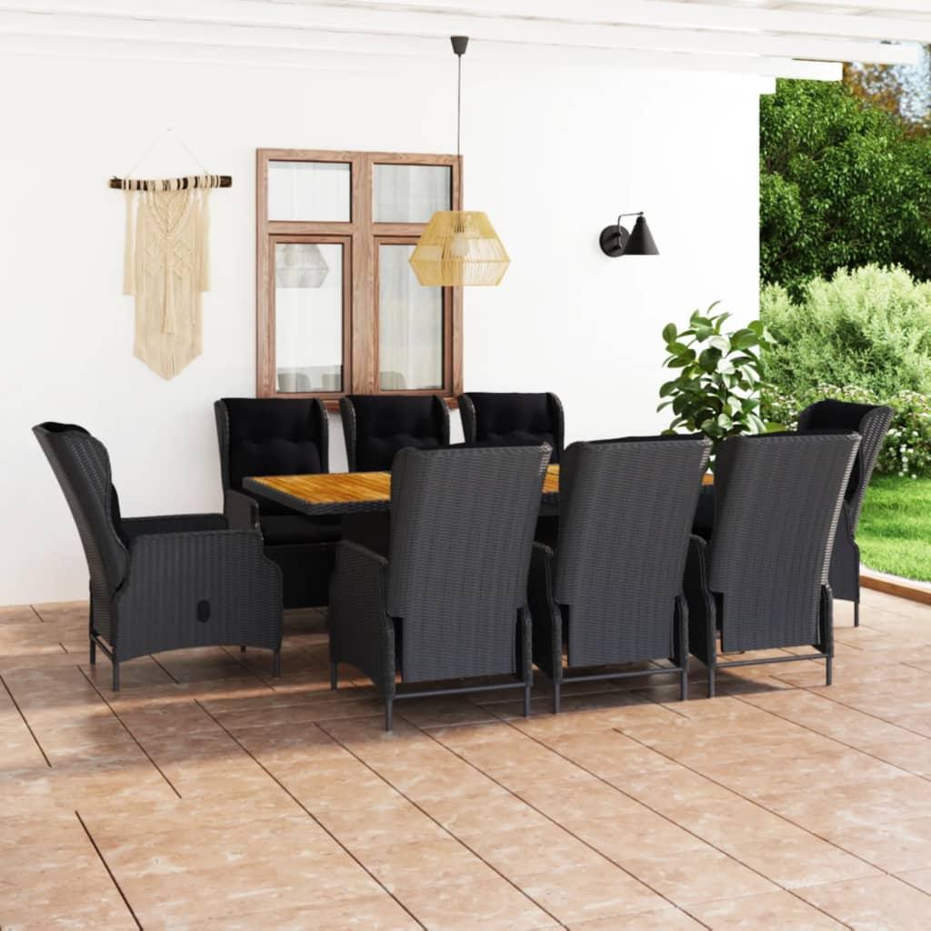 9 Piece Patio Dining Set with Cushions Poly Rattan Dark Gray - vidaXL - 3060139 - Set Shop and Smile