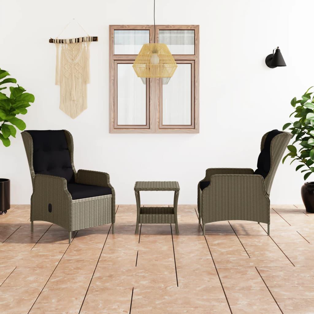3 Piece Patio Lounge Set with Cushions Poly Rattan Brown - vidaXL - 3060150 - Set Shop and Smile