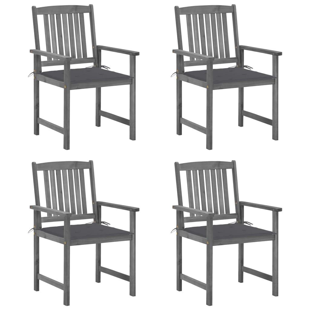 Patio Chairs with Cushions 4 pcs Gray Solid Acacia Wood - vidaXL - 3061222 - Set Shop and Smile