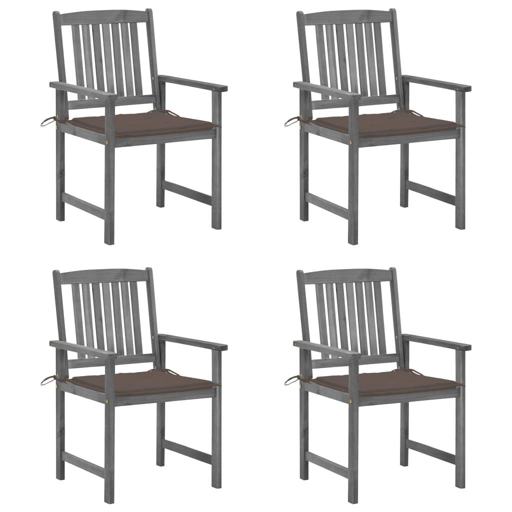 Patio Chairs with Cushions 4 pcs Gray Solid Acacia Wood - vidaXL - 3061238 - Set Shop and Smile