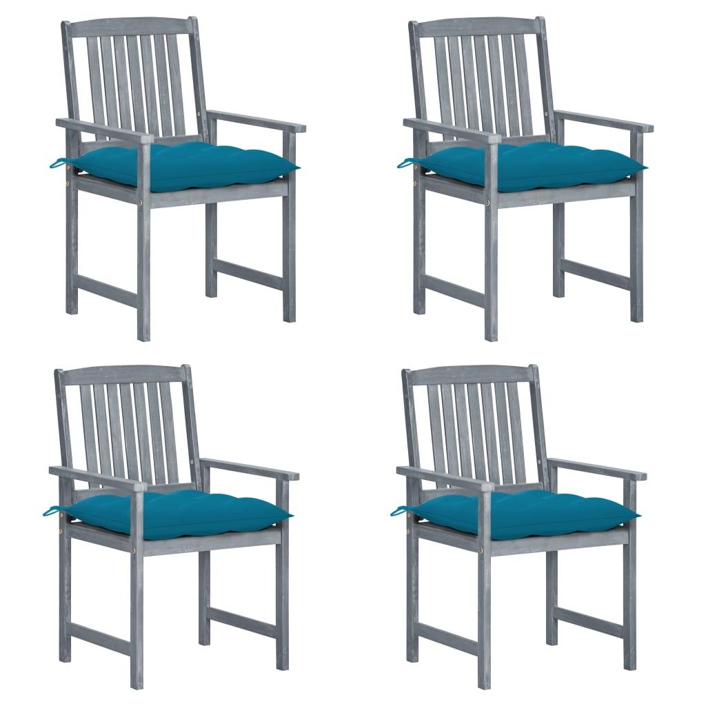 Patio Chairs with Cushions 4 pcs Gray Solid Acacia Wood - vidaXL - 3061260 - Set Shop and Smile
