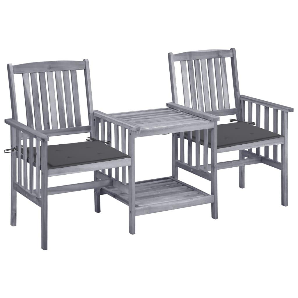 Patio Chairs with Tea Table and Cushions Solid Acacia Wood - vidaXL - 3061302 - Set Shop and Smile
