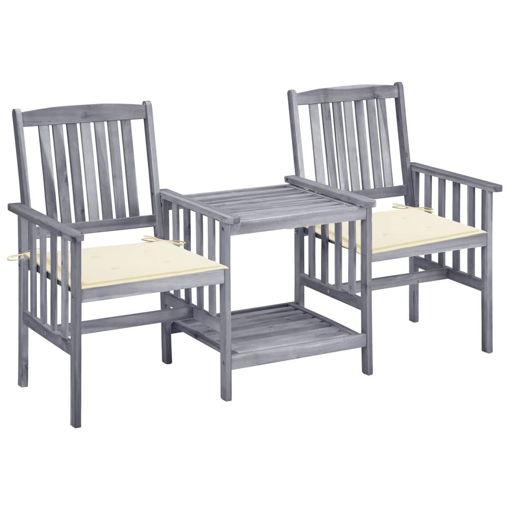 Patio Chairs with Tea Table and Cushions Solid Acacia Wood - vidaXL - 3061304 - Set Shop and Smile