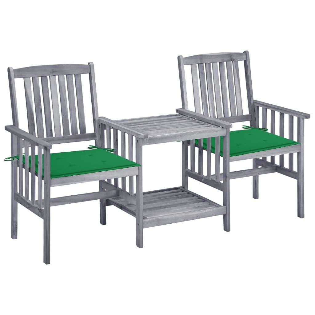 Patio Chairs with Tea Table and Cushions Solid Acacia Wood - vidaXL - 3061307 - Set Shop and Smile