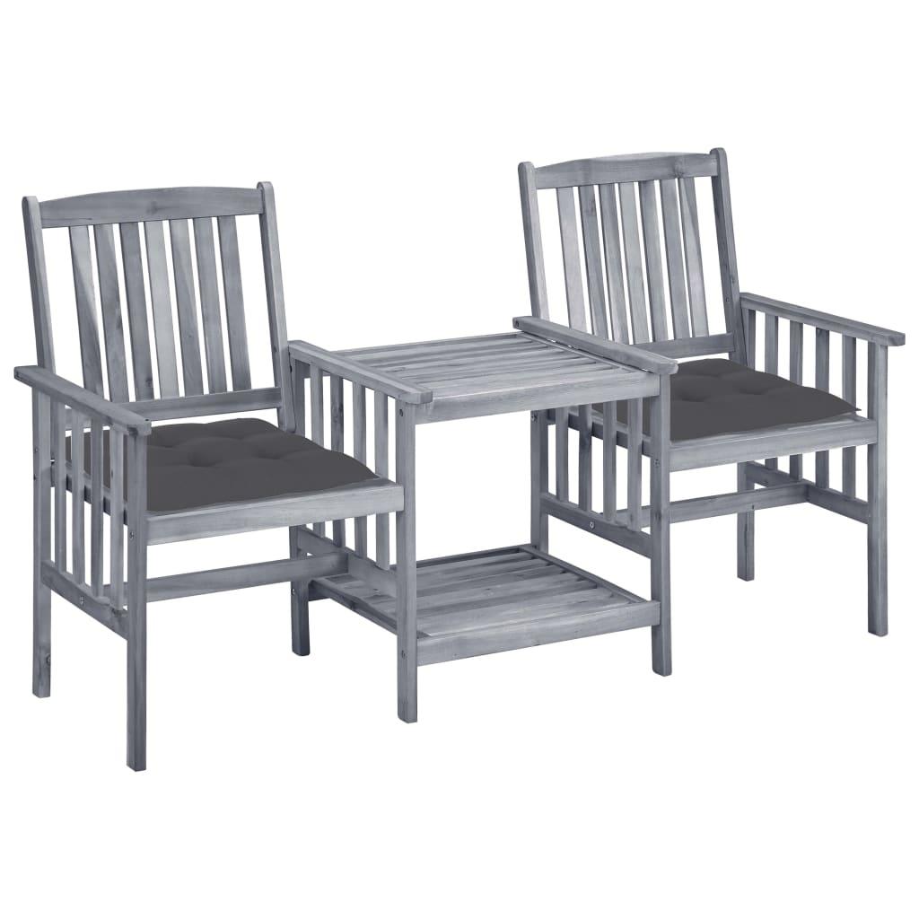 Patio Chairs with Tea Table and Cushions Solid Acacia Wood - vidaXL - 3061317 - Set Shop and Smile