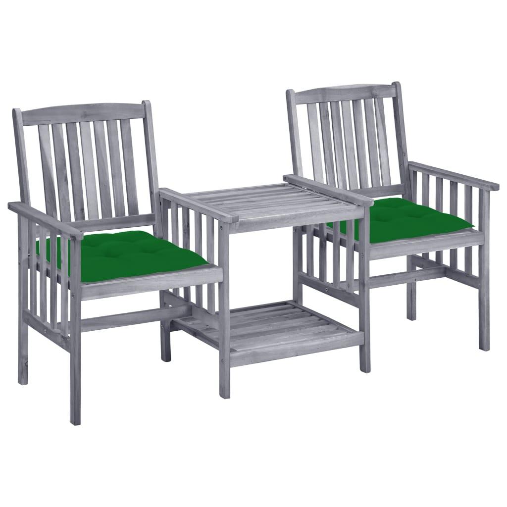 Patio Chairs with Tea Table and Cushions Solid Acacia Wood - vidaXL - 3061322 - Set Shop and Smile