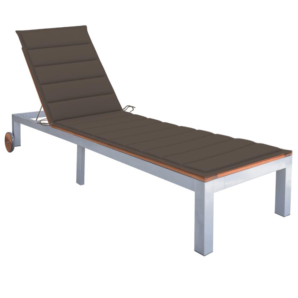 Sun Lounger with Cushion Solid Acacia Wood and Galvanized Steel - vidaXL - 3061550 - Set Shop and Smile