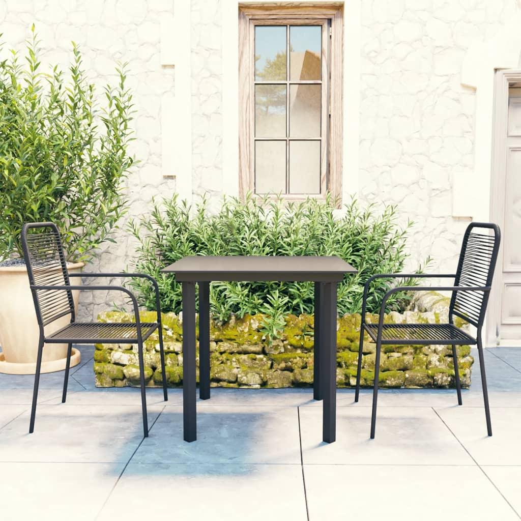 3 Piece Patio Dining Set Black Glass and Steel