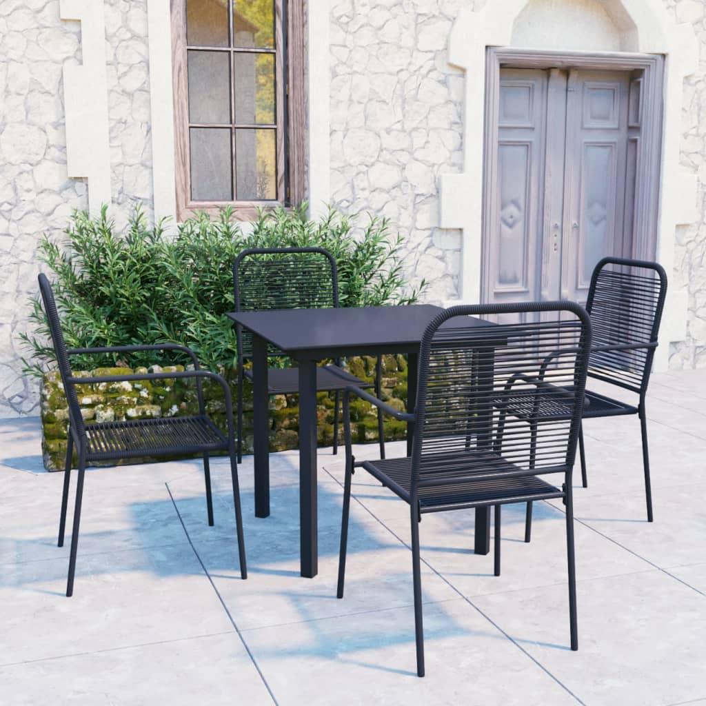5 Piece Patio Dining Set Black Glass and Steel