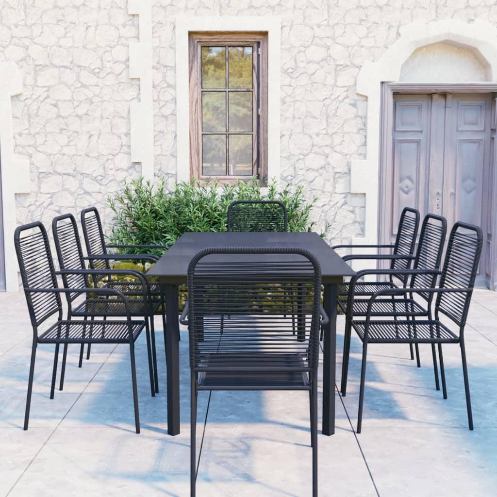 9 Piece Patio Dining Set Black Glass and Steel