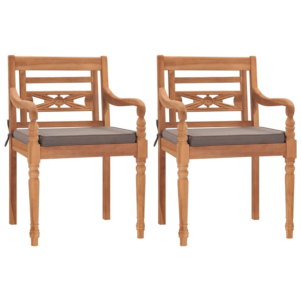 Batavia Chairs 2 pcs with Dark Gray Cushions Solid Teak Wood