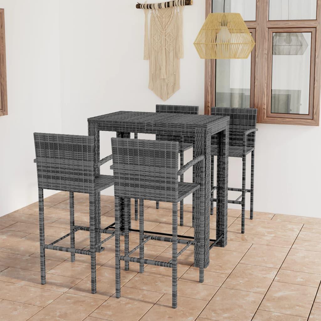 5 Piece Patio Bar Set with Armrest Poly Rattan Gray