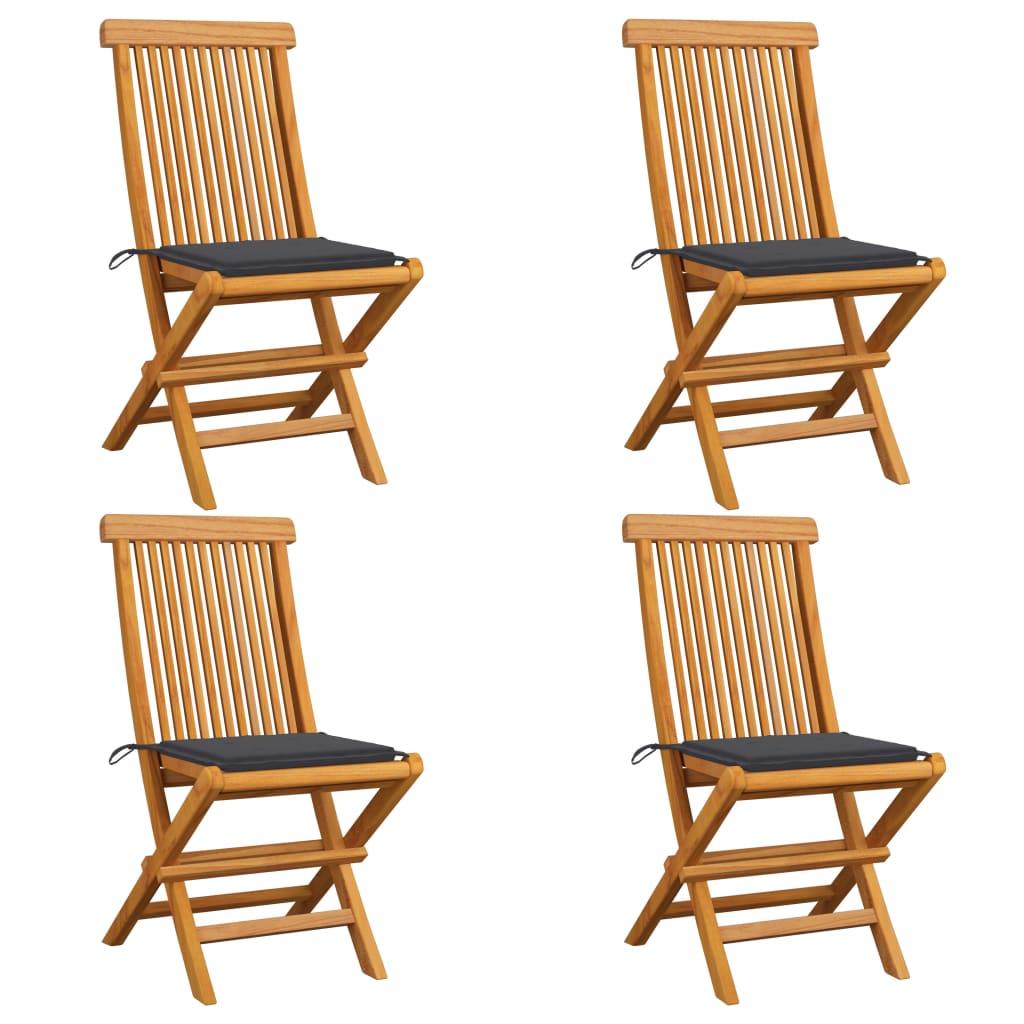 Patio Chairs with Anthracite Cushions 4 pcs Solid Teak Wood - vidaXL - 3062568 - Set Shop and Smile