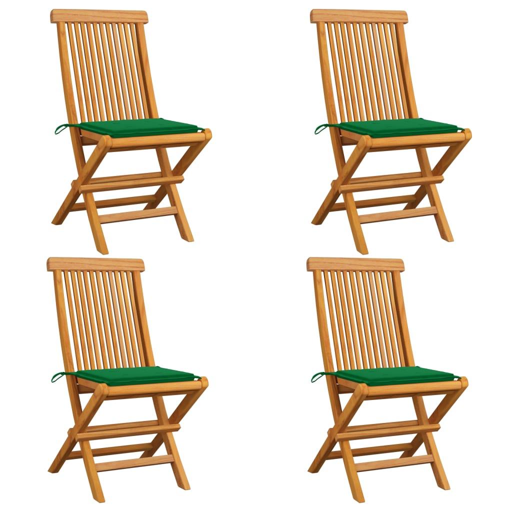 Patio Chairs with Green Cushions 4 pcs Solid Teak Wood - vidaXL - 3062573 - Set Shop and Smile