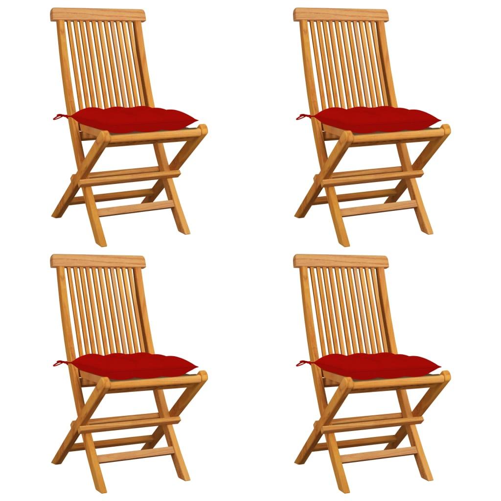 Patio Chairs with Red Cushions 4 pcs Solid Teak Wood