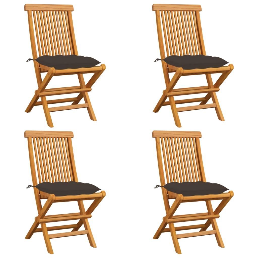 Patio Chairs with Taupe Cushions 4 pcs Solid Teak Wood - vidaXL - 3062591 - Set Shop and Smile