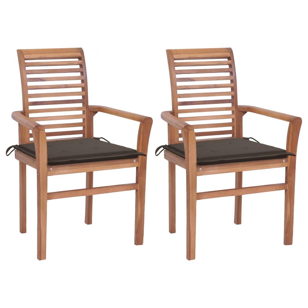 Dining Chairs 2 pcs with Taupe Cushions Solid Teak Wood