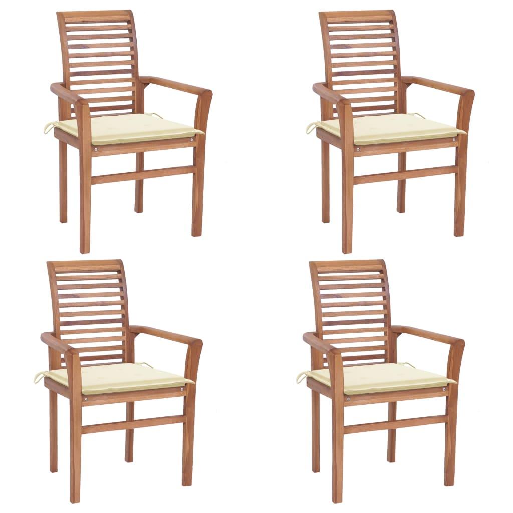 Dining Chairs 4 pcs with Cream Cushions Solid Teak Wood