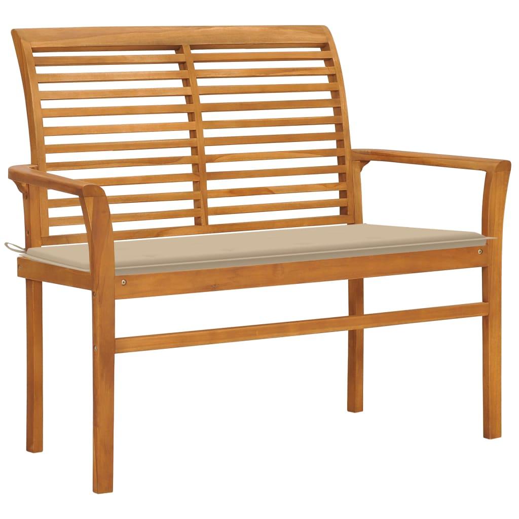 Patio Bench with Beige Cushion 44.1" Solid Teak Wood - vidaXL - 3062652 - Set Shop and Smile