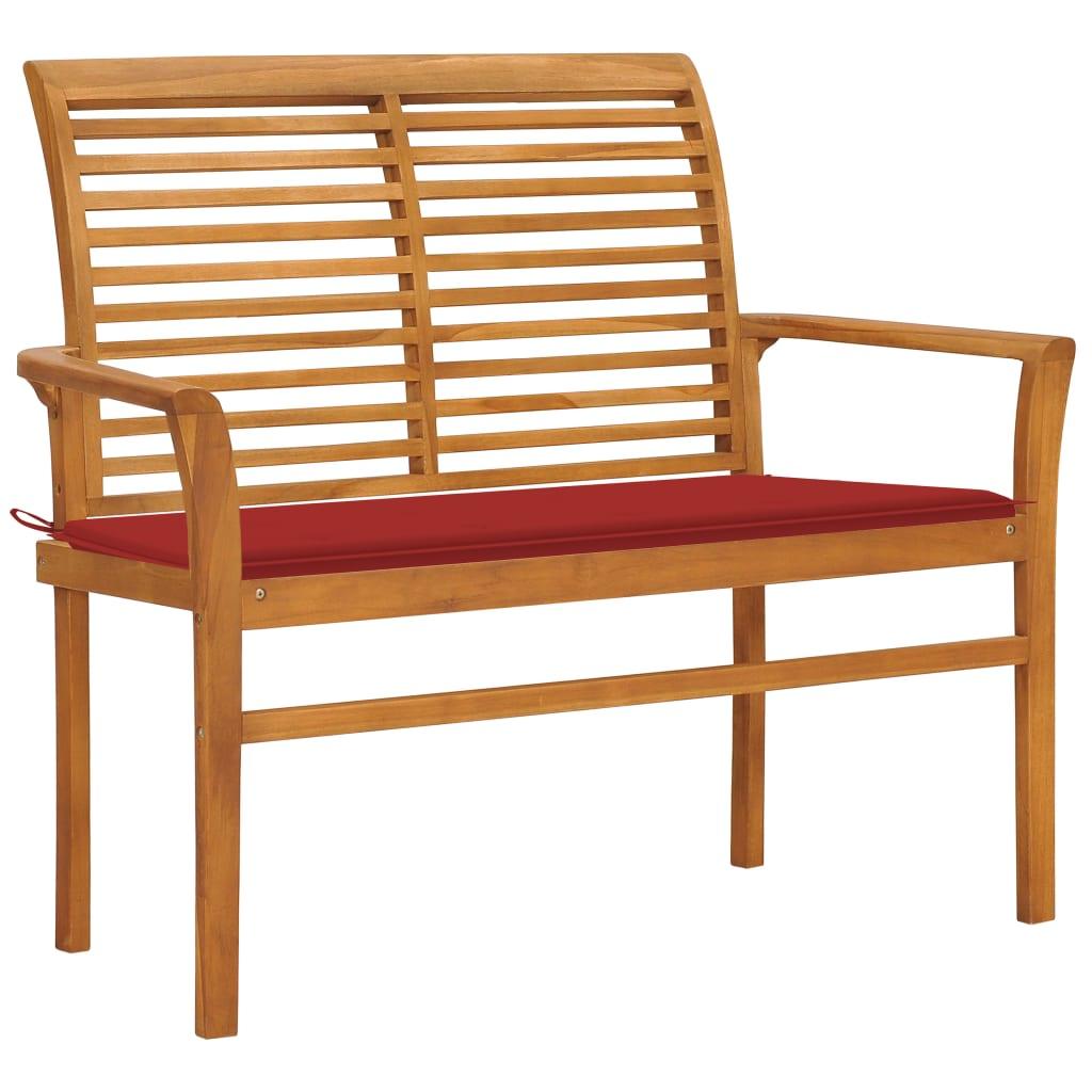 Patio Bench with Red Cushion 44.1" Solid Teak Wood - vidaXL - 3062655 - Set Shop and Smile