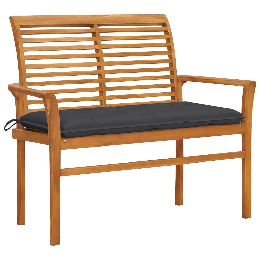 Patio Bench with Anthracite Cushion 44.1" Solid Teak Wood - vidaXL - 3062664 - Set Shop and Smile
