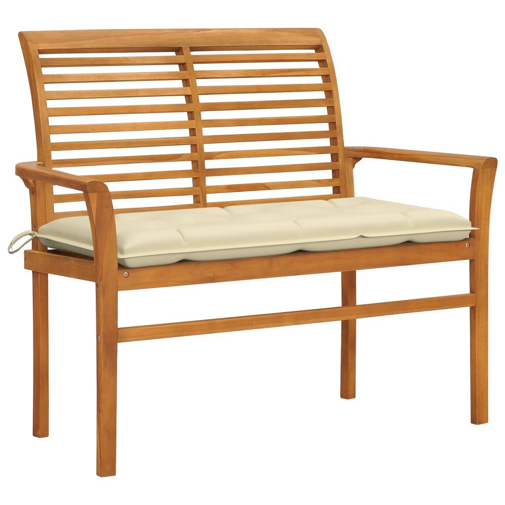 Patio Bench with Cream White Cushion 44.1" Solid Teak Wood - vidaXL - 3062666 - Set Shop and Smile