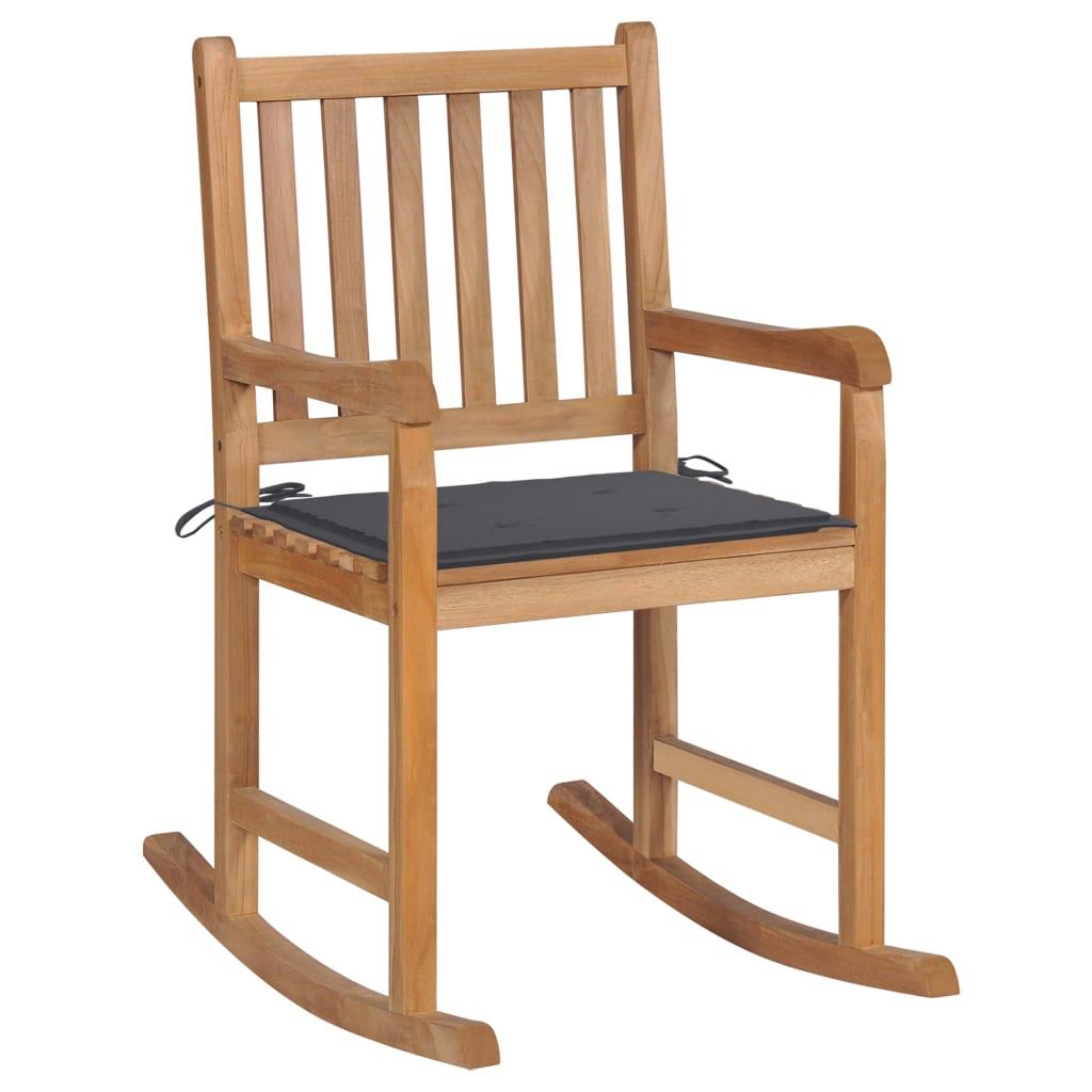 Rocking Chair with Anthracite Cushion Solid Teak Wood - vidaXL - 3062757 - Set Shop and Smile