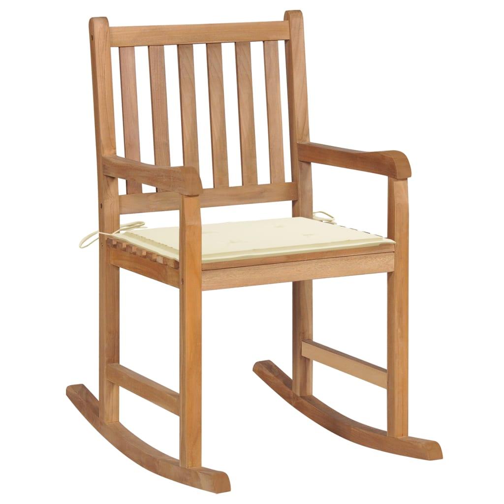 Rocking Chair with Cream Cushion Solid Teak Wood