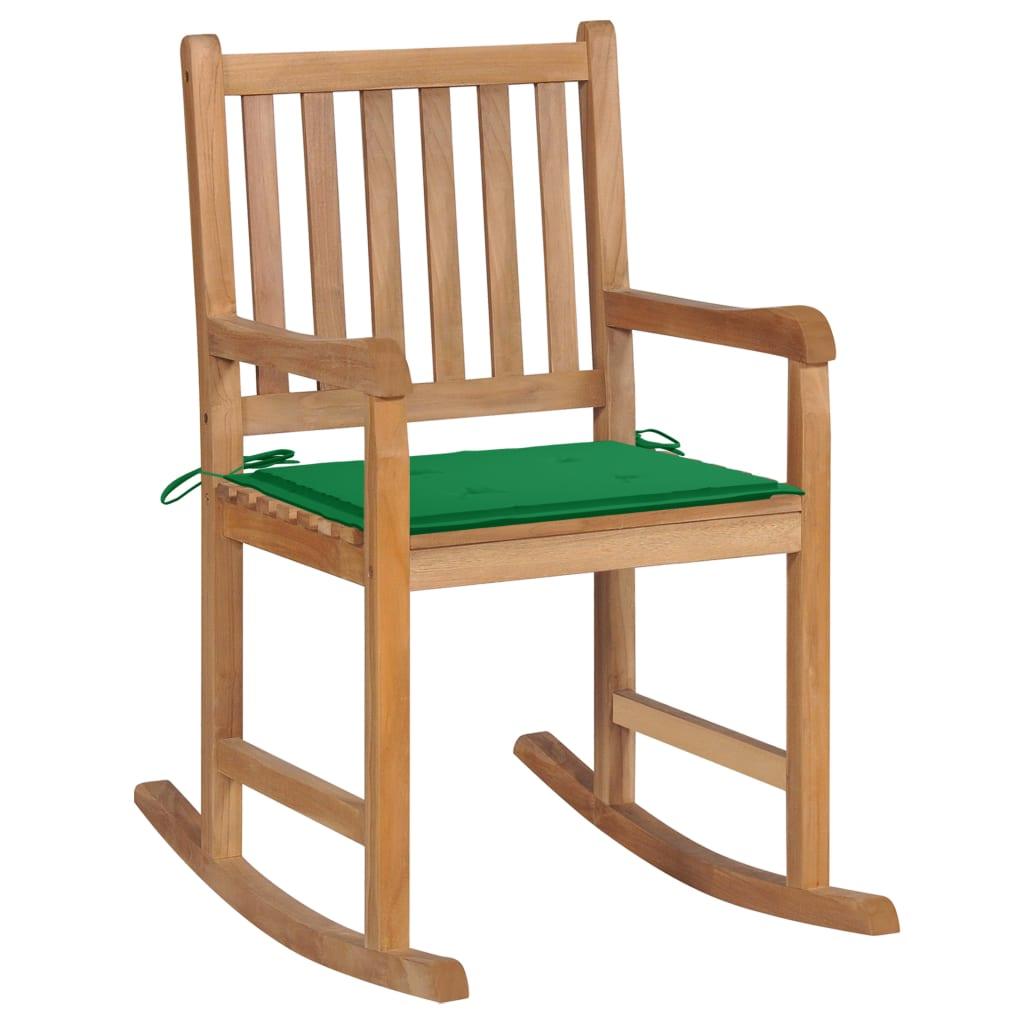 Rocking Chair with Green Cushion Solid Teak Wood - vidaXL - 3062762 - Set Shop and Smile