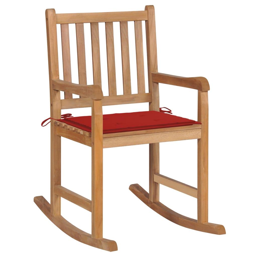 Rocking Chair with Red Cushion Solid Teak Wood - vidaXL - 3062763 - Set Shop and Smile