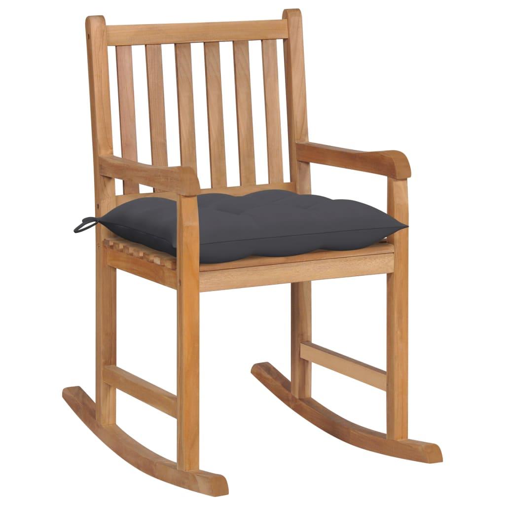 Rocking Chair with Anthracite Cushion Solid Teak Wood - vidaXL - 3062772 - Set Shop and Smile