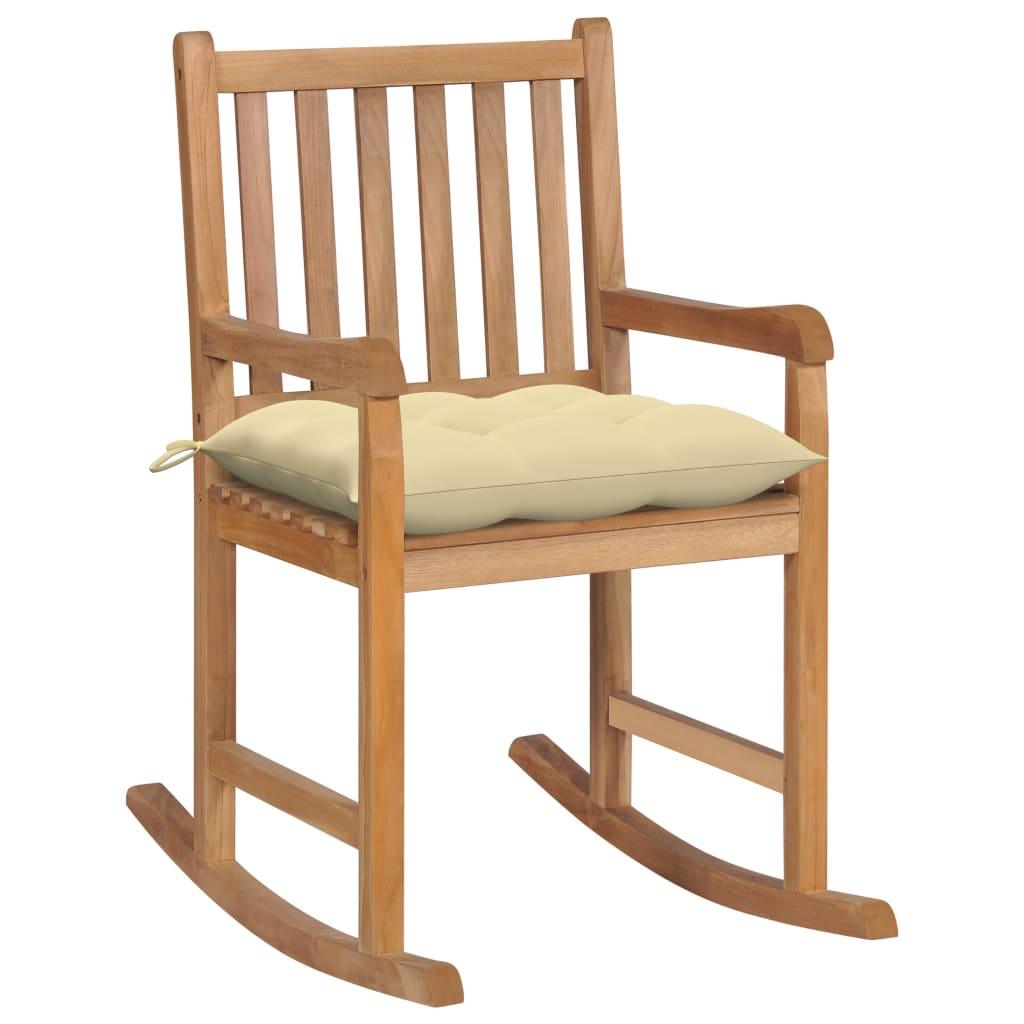 Rocking Chair with Cream White Cushion Solid Teak Wood - vidaXL - 3062774 - Set Shop and Smile