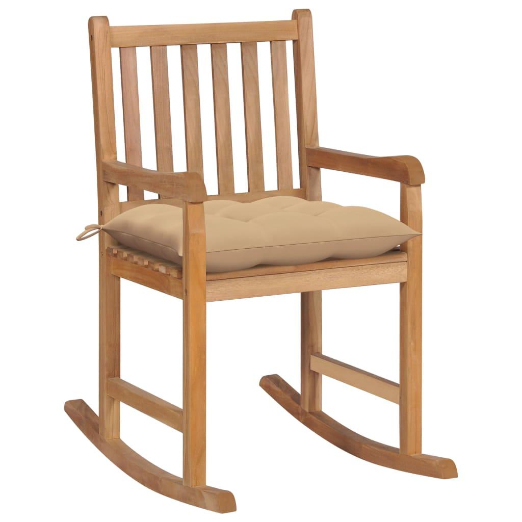 Rocking Chair with Beige Cushion Solid Teak Wood - vidaXL - 3062775 - Set Shop and Smile