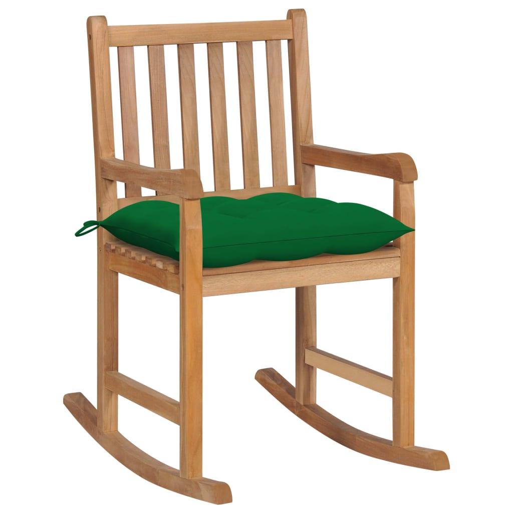 Rocking Chair with Green Cushion Solid Teak Wood - vidaXL - 3062777 - Set Shop and Smile