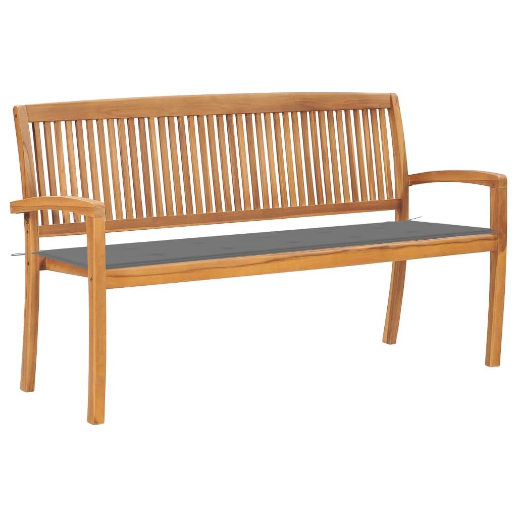 Stacking Patio Bench with Cushion 62.6" Solid Teak Wood - vidaXL - 3063307 - Set Shop and Smile