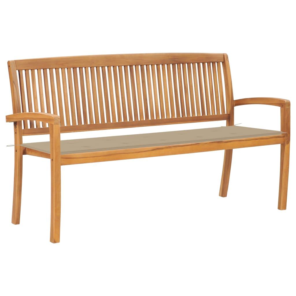Stacking Patio Bench with Cushion 62.6" Solid Teak Wood - vidaXL - 3063309 - Set Shop and Smile