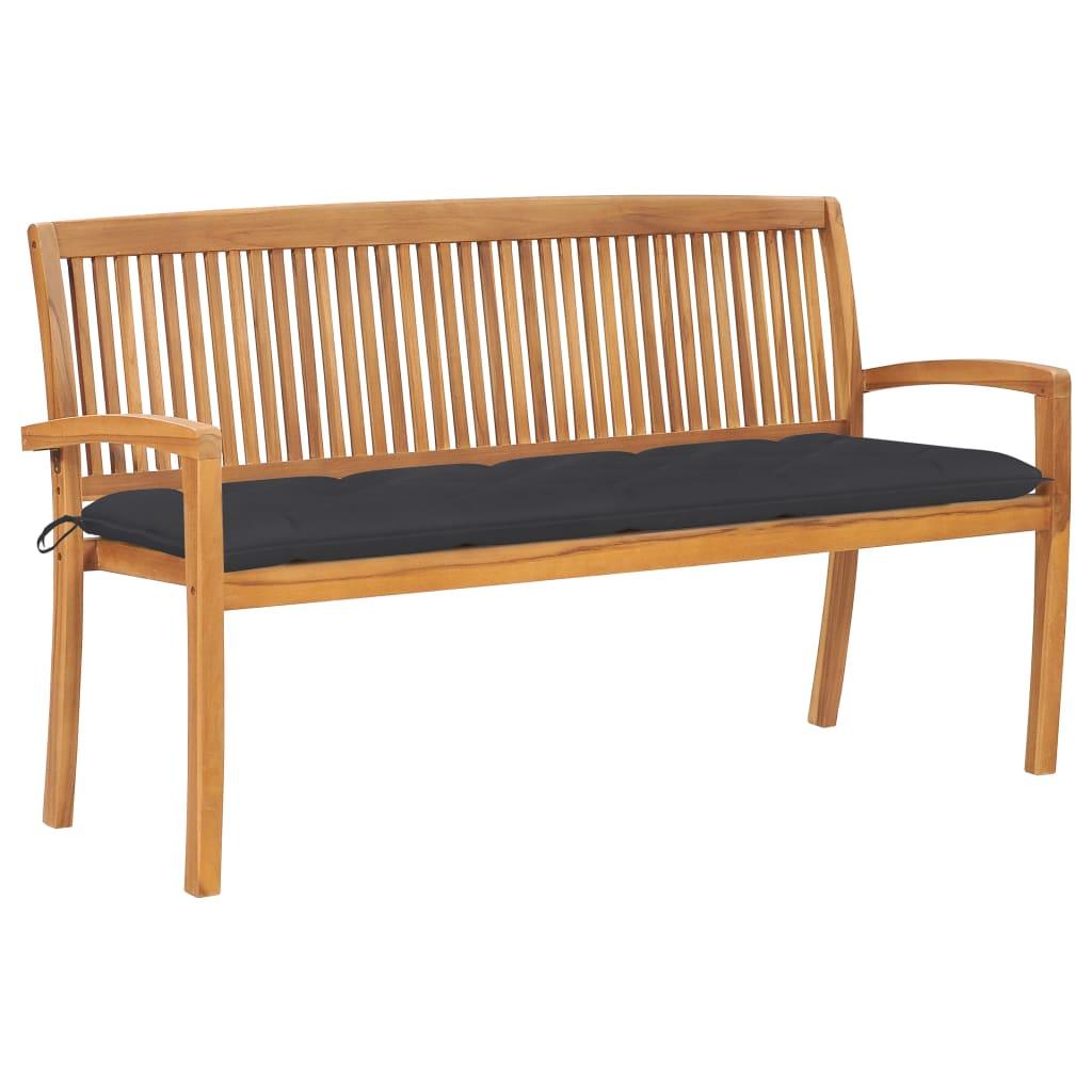 Stacking Patio Bench with Cushion 62.6" Solid Teak Wood - vidaXL - 3063321 - Set Shop and Smile
