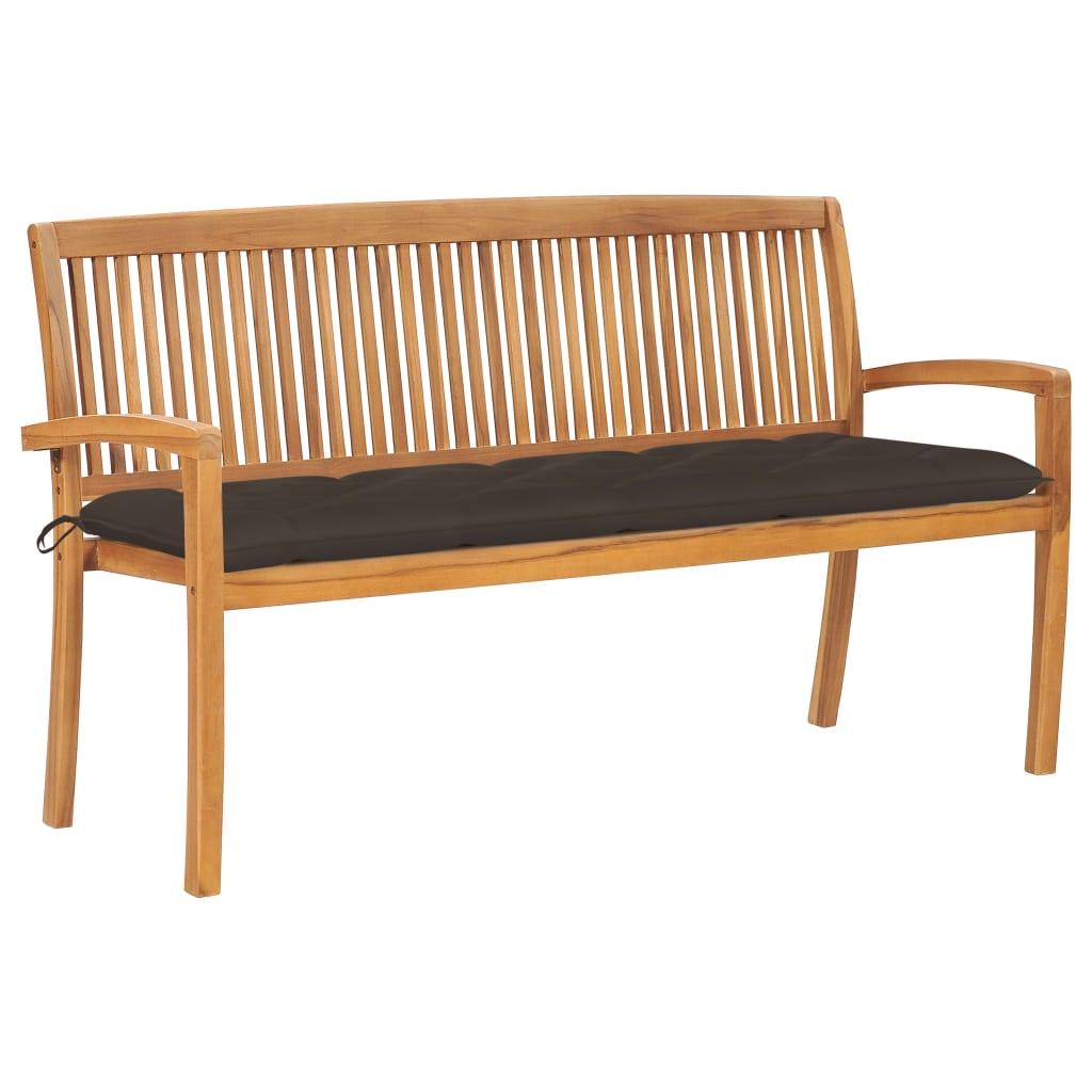 Stacking Patio Bench with Cushion 62.6" Solid Teak Wood - vidaXL - 3063329 - Set Shop and Smile