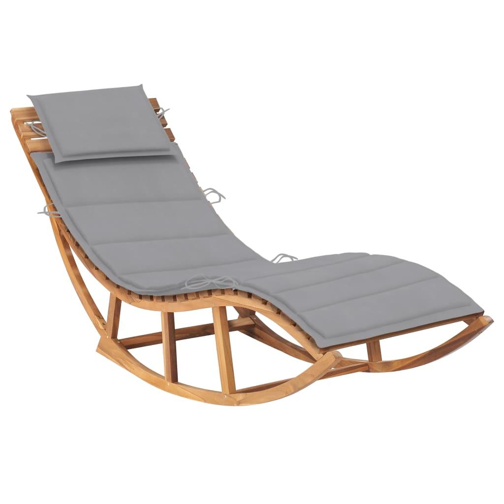 Rocking Sun Lounger with Cushion Solid Teak Wood - vidaXL - 3063334 - Set Shop and Smile