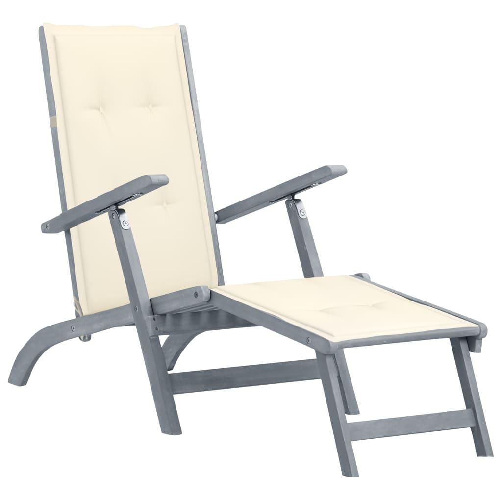 Patio Deck Chair with Footrest and Cushion Solid Acacia Wood - vidaXL - 3064031 - Set Shop and Smile
