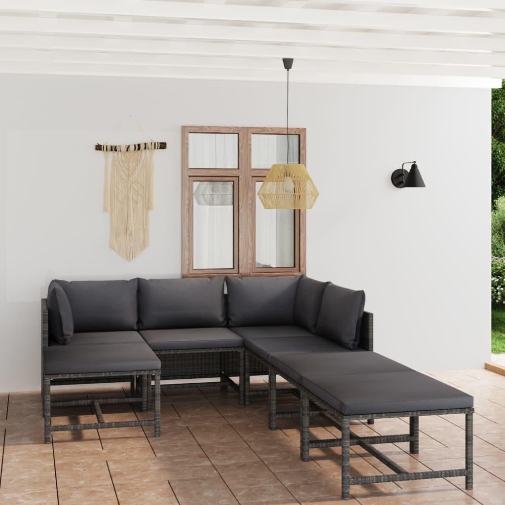 7 Piece Patio Lounge Set with Cushions Poly Rattan Gray - vidaXL - 3059763 - Set Shop and Smile