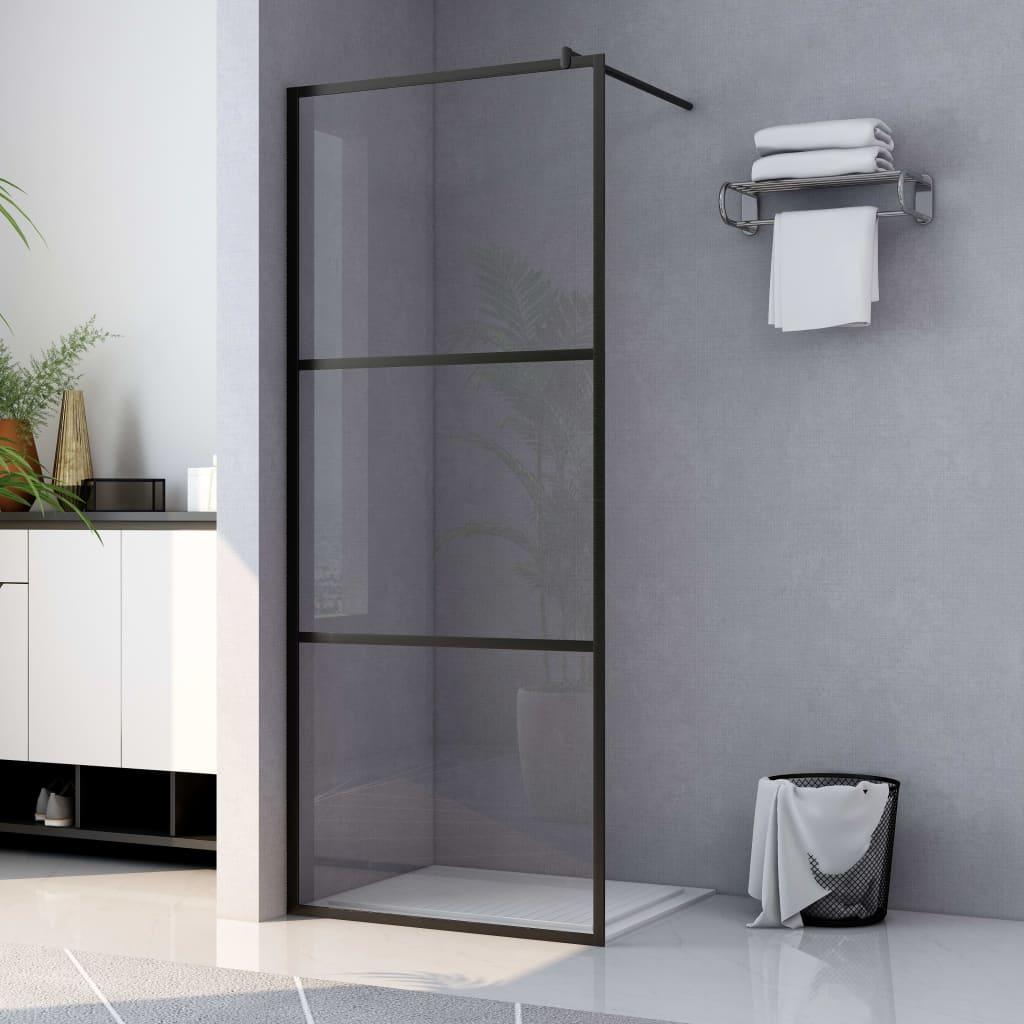 Walk-in Shower Wall with Clear ESG Glass Black 31.5
